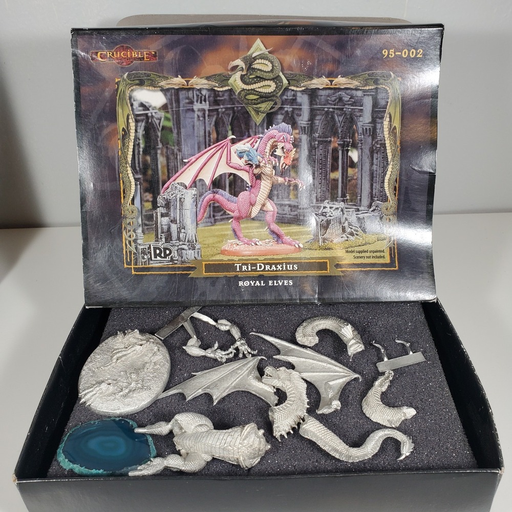 Ral Partha Crucible Tri Draxius Metal 3 Deaded Dragon Miniature Royal Elves 2000